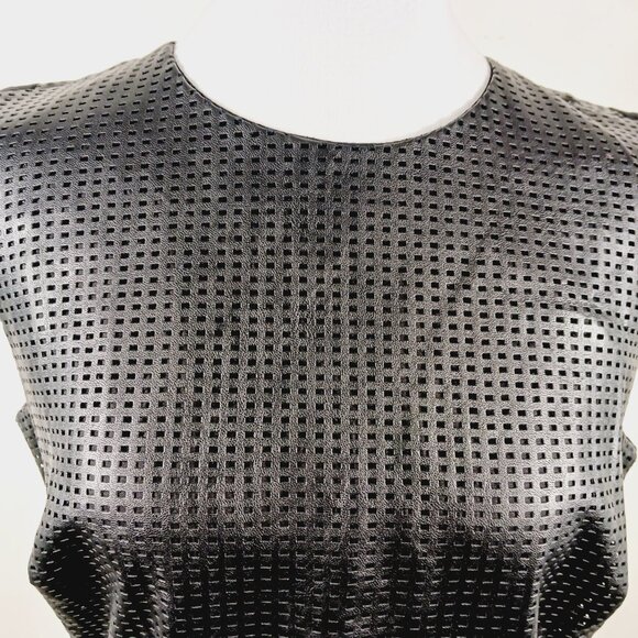 G.I.L.I.  Black Mixed Media Sleeveless Top, Faux Leather, Size 14 Chic Edgy Goth - Picture 6 of 12